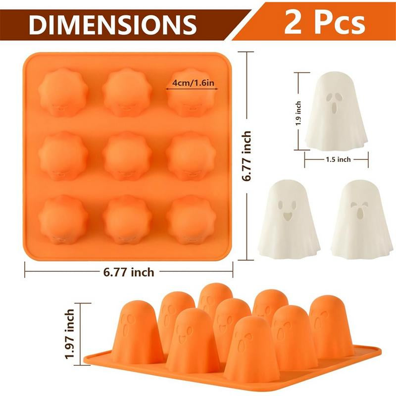 Ghost Silicone Molds 2 Packs Non-Stick 3D Chocolate Molds 9-Cavity Cute Ghost Mold for Jelly Candy Cake Halloween